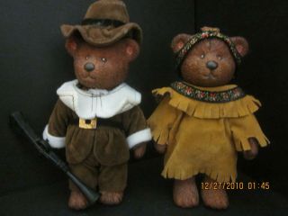 Vintage Russ Berrie Teddy Town Jointed 5 " Resin Bears Thanksgiving Outfits