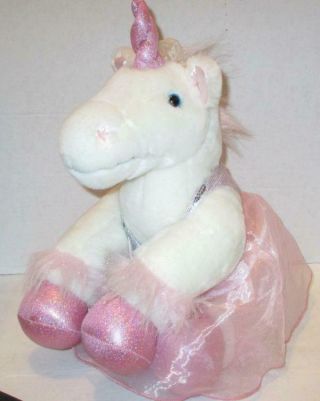 Build A Bear Pink White Sparkle Unicorn In Princess Dress 16 " Plush Doll Toy