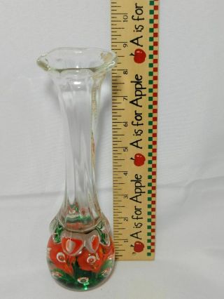 Joe Rice Art Glass Paperweight Vase Orange Trumpet Flowers Control Bubbles