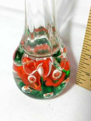 Joe Rice Art Glass Paperweight Vase Orange Trumpet Flowers Control Bubbles 2