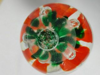 Joe Rice Art Glass Paperweight Vase Orange Trumpet Flowers Control Bubbles 3