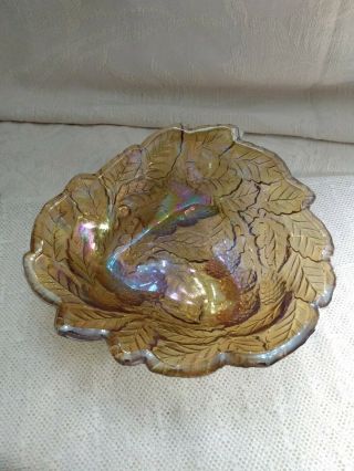 Carnival Glass Iridescent Amber Colored Candy Bowl