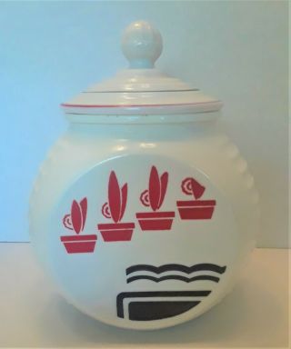 Vintage Hocking Glass Co. ,  Red Flower Pot Design,  Vitrock Grease Jar