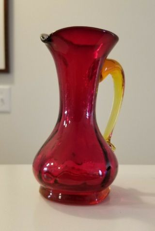 Really Cute Small Vintage Hand Blown Amberina Glass Pitcher/ Creamer/ Vase
