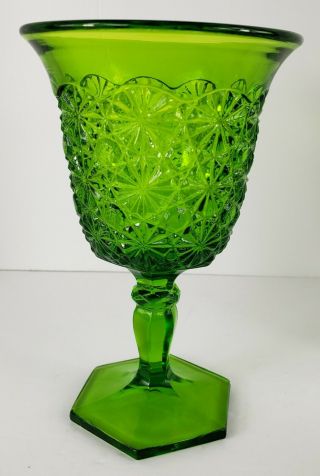 Vintage L E Smith Pressed Green Glass Goblet Daisy And Buttons