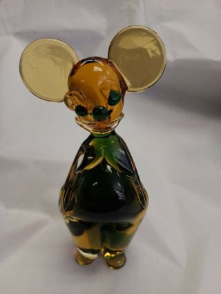 Vintage Murano.  Gold And Green Glass Mouse Animal Unsigned.  7.  5 ".
