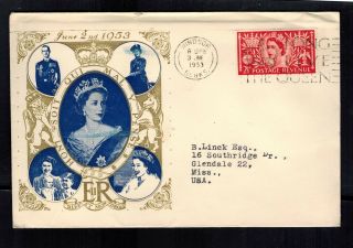 1953 England First Day Cover Queen Elizabeth 2 Coronation Fdc To Usa Qe2 Fdc 3
