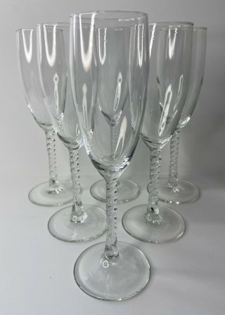 (6) Angelique Cristal D’arques Durand Fluted Champagne Glass Twisted Stem