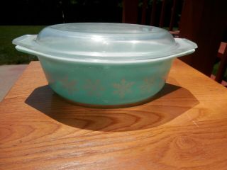 Pyrex Turquoise Snowflake Oval Casserole Dish 1 1/2 Qt 043 w/ Glass Lid 3