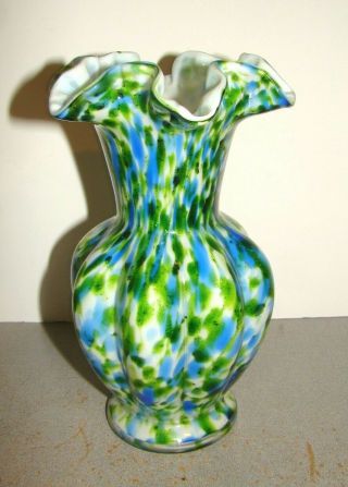 Vintage Fenton Vasa Murrhina Blue & Green Vase