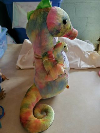 Build - A - Bear Watercolor Tye Dye Rainbow Sea Horse W/baby 14 " Plush