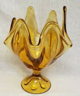 Vintage Viking Art Glass Epic Handkerchief Compote Amber Bowl