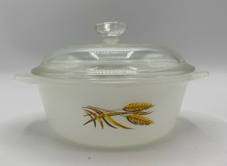 Vintage Fire King Anchor Hocking 1 Pint Covered Casserole Dish Wheat Pattern.