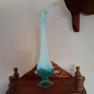Vintage Fenton Blue Opalescent Bud Vase 8”