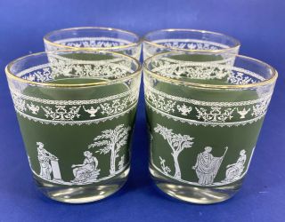 Jeanette Hellenic Jasperware Grecian Wedgewood Green Lowball Glasses Set Of 4