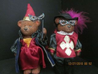Vintage Russ Berrie Teddy Town Jointed 5 " Resin Bears Masquerade