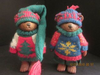 Vintage Russ Berrie Teddy Town Jointed 5 " Resin Bears Nordic Sweaters