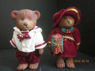 Vintage Russ Berrie Teddy Town Jointed 5 " Resin Bears Holiday Outfits