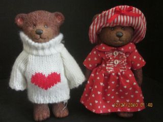 Vintage Russ Berrie Teddy Town Jointed 5 " Resin Bears Valentine Outfits