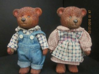 Vintage Russ Berrie Teddy Town Jointed 5 " Resin Bears Country Outfits
