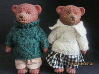 Vintage Russ Berrie Teddy Town Jointed 5 " Resin Bears Sweater Outfits