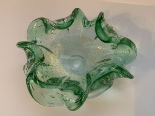 Murano Art Glass Green Bullicante Approx 7” Diameter Ash Tray Bowl