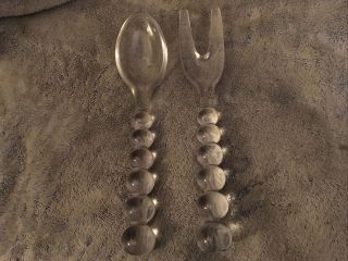 Vintage Candlewick Imperial Glass Clear Salad Fork And Spoon Set