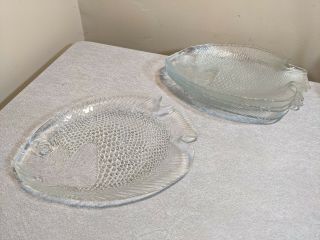 Set Of 5 Arcoroc France Clear Glass Fish Shaped Dishes Plates 10 1/2 " Euc