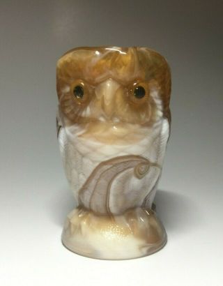 Vintage Imperial Brown Slag Glass Owl Applied Eyes Sugar Bowl/toothpick Holder
