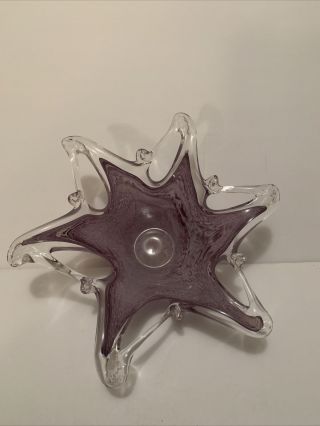 Lavorazione Arte Murano Purple Starfish Shape Glass Bowl Made In Italy