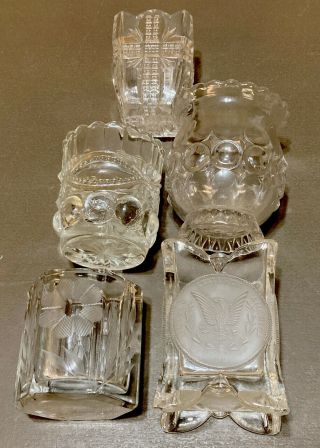 5 Eapg Clear Toothpick Holders Klondike Coin Etched Floral Thumbprint Euc￼￼￼￼￼
