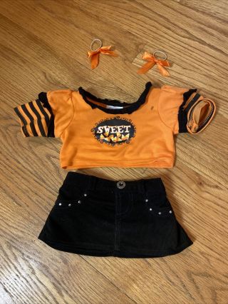 Build A Bear Clothes Fall Halloween Outfit With Orange Bows,  Black Skirt