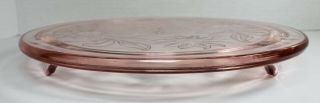 Vintage Pink Jeannette Depression Glass Cake Plate Platter Sunflower Pattern 10” 3