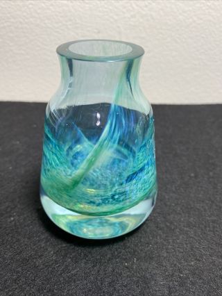 Vintage Caithness Scotland Art Glass Vase Marbled Turquoise/teal/white