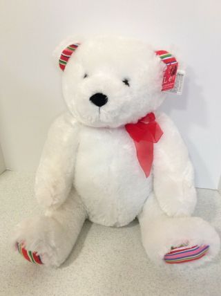 18 " Sweetheart Valentine White Plush Love Teddy Bear W/big Red Bow From Galerie