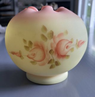 Vintage Fenton Glass Rose Bowl Vase Burmese Hand Painted Roses.  Linda Bules