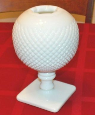 Vintage Westmoreland White Milk Glass English Hobnail Footed Ivy Ball Vase 7 "