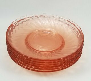 Set Of 6 Arcoroc France Saucers Pink Depression Glass Swirl Rim Saucers Only