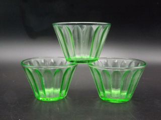 Hazel Atlas Green Depression Glass Custard Cups Set Of 3 Uranium Nut Jello Bowl