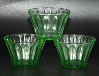 Hazel Atlas Green Depression Glass Custard Cups Set of 3 Uranium Nut Jello Bowl 2