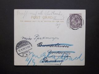 Yorkshire 1899 Qv 1d " Cat Nab Saltburn " Postcard Saltburn By The Sea To Germany