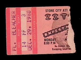 Rare Zz Top & Rick Derringer 12/29/80 San Antonio Tx Ticket Stub