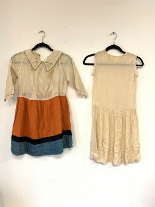 1920s Antique Vintage Authentic Silk Cotton Life Size Doll Little Girls Dresses