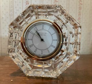 Waterford Ireland Large Cut Crystal Octagonal Quartz Mantel Clock Signed