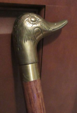 Vintage Solid Brass Duck Goose Head 2 Piece Walking Stick Cane with hidden flask 2