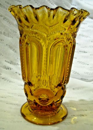 Vintage L.  E.  Smith Glass Amber Moon And Star Vase 6 1/2 "
