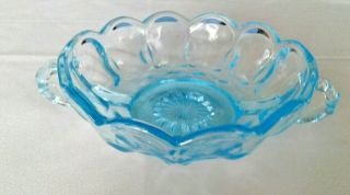 Vintage Anchor Hocking Fairfield Aqua Blue Glass Bowl Candy Dish With Handles