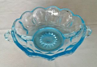 Vintage Anchor Hocking Fairfield Aqua Blue Glass Bowl Candy Dish with Handles 2