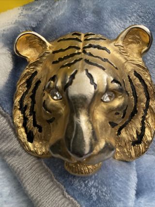 Doreen Ryan Gold Plated Large Tiger Head Buckle Belt Vintage