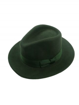 1940s Style Green Pure Wool Vintage Style Mens Fedora Hat Large Brim Trilby